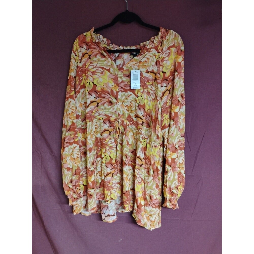 Torrid Womens Top Blouse 3  3X US Plus 22-24 Floral LS Esther Peasant